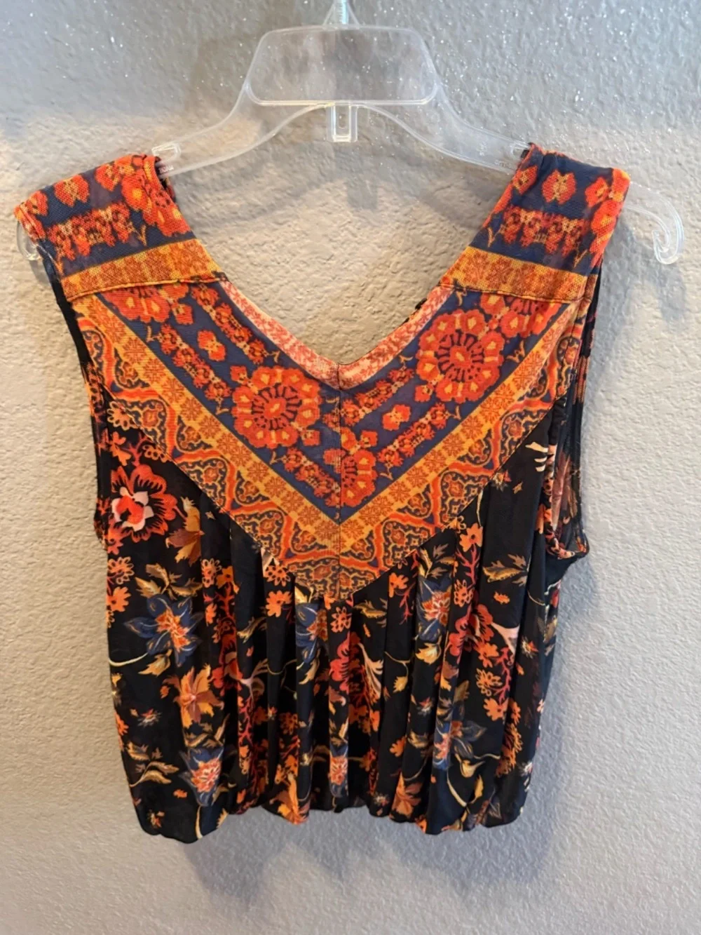 Free People Boho Floral Wrap Top - Black & Rust/Orange